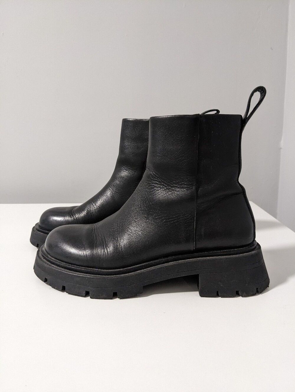 Zara Lug Sole Leather Boots | Black | Size 36